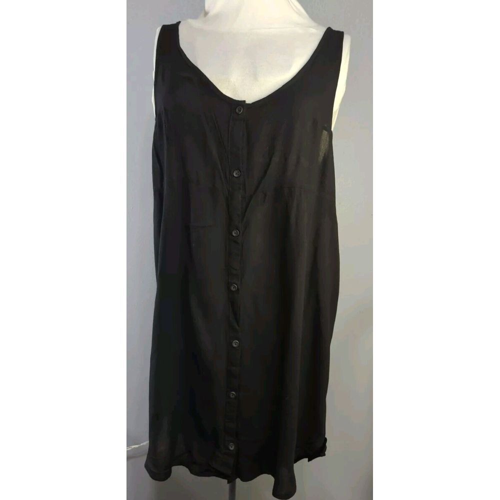 Hurley Ladies Black Button Up Lilou Dress/ Swim Cover Up Sleeveless Size XL